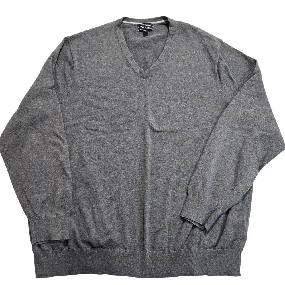Lands' End Traditional Fit Men's V-neck Pullover Sweater 100% Supima Cotton 3XLT